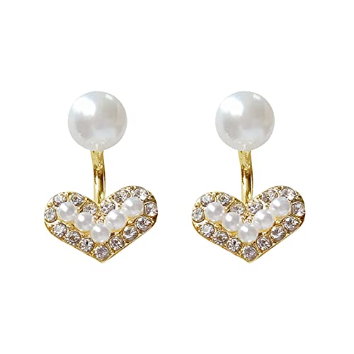 Clicitina Herzförmige Perlen- und Diamantohrringe für Teenager-Mädchen Minimalistische Piercing-Ohrstecker Trendige Ohrringe GH743 (Gold-b, One Size) von Clicitina