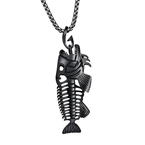 Clicitina KA3753 Exquisite Halskette mit Skelett-Anhänger, Surfer-Haken, Edelstahl, Knochen-Halsketten und Anhänger, warmes Geschenk für Mädchen, Einheitsgröße, Metall von Clicitina