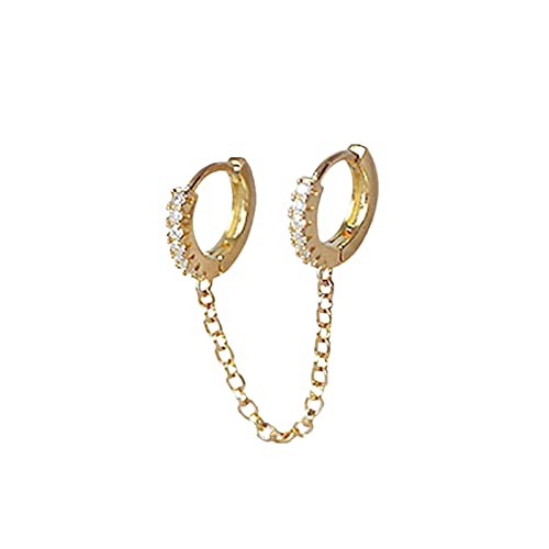 Clicitina Kettenohrringe für Frauen, doppeltes Piercing, baumelnde Kette, Huggie-Creolen, Zirkonia, Perlen, Ohrstecker für Frauen, doppelter Kreis, verbundene Ohrringe Ohrringe Palme (Gold, One Size) von Clicitina