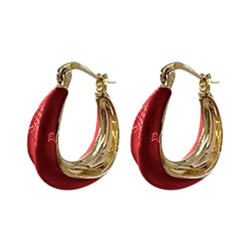 Clicitina Kleine ene Ohrringe Hoop Unregelmäßige Damen-Metallohrringe Ohrringe Spezielle Design-Ohrringe (Red, One Size) von Clicitina