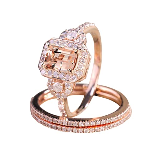 Clicitina Kreative Zirkon Ring Modeschmuck Rose Gold Set Ring Europäische Micro Set Verlobungsring Mode Ring Geschenke für Frauen und Männer Gürtel Mit Ringen Damen (Rose Gold, 10) von Clicitina