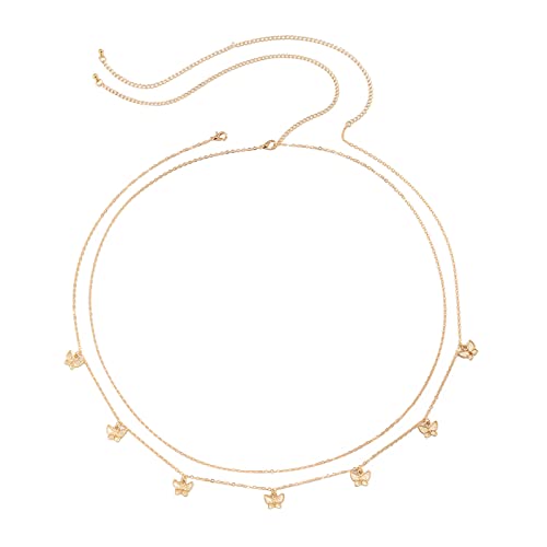 Clicitina Kristallhalskette Männer Damen Körperketten Sexy Layered Kleiner Schmetterling Fransen Doppelte Taillenkette Taillenkette Körperschmuck Für Damen Accessoires (Gold #5, One Size) von Clicitina