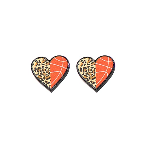 Clicitina Leopardenmuster kombiniert mit Kugeln Herz Acryl Ohrringe für Frauen Mädchen Coole seltsame leichte Ohrstecker Schmuck WUh654 (Orange, One Size) von Clicitina