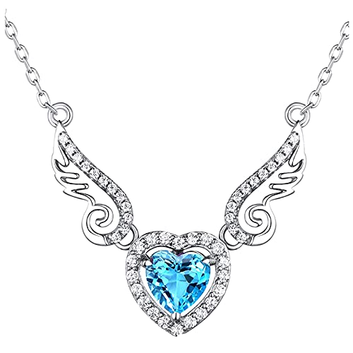 Clicitina Liebesgeschenke Frauen Anhänger Flügel Feiner Engel Edelstein Herz Halskette Schmuck Halsketten & Anhänger Ketten Rahmenschutz Fahrrad (Blue-C, One Size) von Clicitina