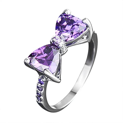 Clicitina Lila Schleife Diamantring eleganter String-Ring für Frauen Mode Full Diamant Zirkonringe für Frauen Größe 5 10 Saatgut Ringelblume (1-Purple, 6) von Clicitina