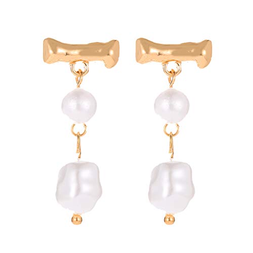 Clicitina Mehrschichtige mehrschichtige Perlen für Frauen Creative unregelmäßige quadratische Ohrringe V Ohrringe (Gold, One Size) von Clicitina
