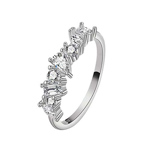 Clicitina Mode geometrischer unregelmäßiger Diamantring einfach und umgekehrt für Frauen und Mädchen Mode einfacher Zirkonring Der Ringe Bücher (Silver, 5) von Clicitina