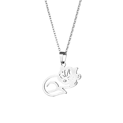 Clicitina Modeschmuck Nette Katze Liebhaber Halskette Anhänger Für Frauen Geschenk Für Frauen Gold Silber Katze Anhänger Kurzkettige Halskette JIf58 (Silver, One Size) von Clicitina