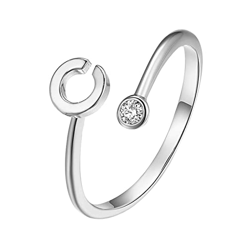 Clicitina Modische plattierte Silber-Öffnungsbuchstaben mit -verstellbarem Ring-Damen-Schmuck Der Ringe T Shirt (2-C, One Size) von Clicitina