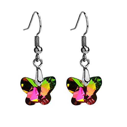 Clicitina Multicolor Crystal Butterfly Drop Ohrringe Geburtstagsgeschenk für Frauen Teen Girls JIf61 (Red, One Size) von Clicitina