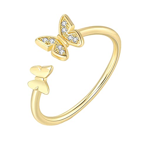 Clicitina Niedlicher minimalistischer Schmetterlings-Design-Ring, zartes Schmuckgeschenk für Frauen Yrg163 (Gold, 5) von Clicitina