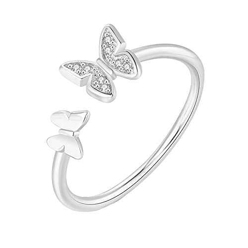 Clicitina Niedlicher minimalistischer Schmetterlings-Design-Ring, zartes Schmuckgeschenk für Frauen Yrg163 (Silver, 7) von Clicitina