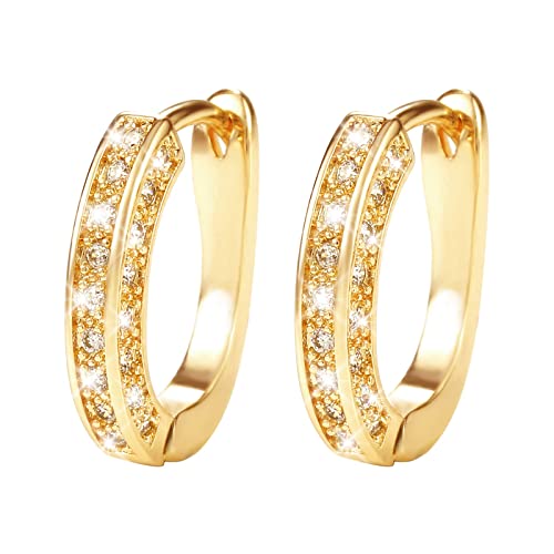 Clicitina Ohrringe Diamantschnalle Ohrringe Zirkon Frauen Flash Intarsien U-förmig Voll Super Gold Ohr Ohrringe Ohrringe Figuren (a-Gold, One Size) von Clicitina