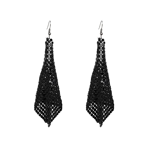 Clicitina Ohrringe Lange Gitter Pailletten Frauen Metall Mesh Dangle Drop Quaste Ohrringe Ohrringe Ohrringe Silber Glitzer (A-Black, One Size) von Clicitina