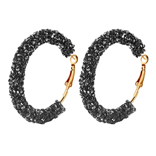 Clicitina Ohrringe Mode Kristall Persönlichkeit schwarz groß übertrieben glänzend Creolen Punk Schmuck weiß Damen Retro Ohrringe Ketten Und Ohrringe Set (b-Black, One Size) von Clicitina