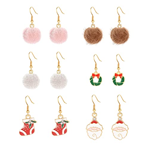 Clicitina Paar Weihnachtsohrringe für Frauen Feiertagsohrringe für Mädchen Schleife Weihnachtskranz Haarballen Ohrringe Set für Frauen Mädchen Ohrringe Für Hochzeit Rosé (Gold, One Size) von Clicitina