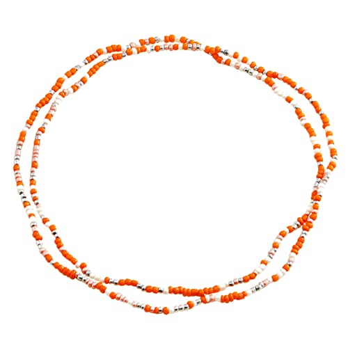 Clicitina Perlen Taillenketten für Frauen afrikanische Bunte elastische Perlen Körper Taille Bauchkette Set Sommer Bikini Schmuck Welt Halskette (Orange-5, One Size) von Clicitina
