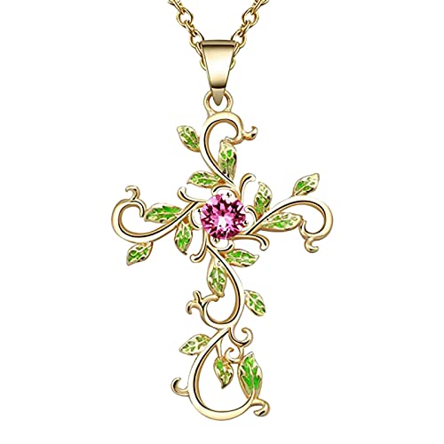 Clicitina Persönlichkeit Kreuz Halskette Temperament Diamantbesetzte Blattschlüsselbeinkette Religiöse Accessoires Body Ketten Damen (A, One Size) von Clicitina