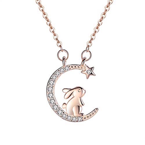 Clicitina Persönlichkeit Mode Mond niedlichen Kaninchen Halskette Anhänger für Frauen Schmuck Geschenke Halskette Rot (Rose Gold, One Size) von Clicitina