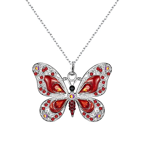 Clicitina Persönlichkeits-Weinlese-mehrfarbige Schmetterlings-Halskette für Frauen-Schmuck-Geschenke Ketten Türkisch (Red, One Size) von Clicitina