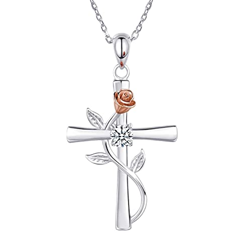 Clicitina Personalisieren Sie Kruzifix-Rosen-Halskette für Frauen-Halsketten-Halsketten-Anhänger-Schmucksache-Geschenk Lange Ketten Damen Modeschmuck (White, One Size) von Clicitina