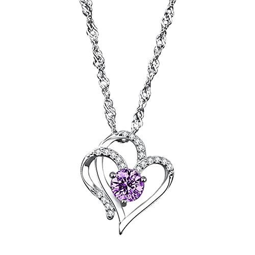 Clicitina Personalisieren Sie Liebes-Herz-Halskette für Frauen Halskette Halskette Memorial Anhänger Schmuck Geschenk Pärchen Ketten Für 2 (Purple, One Size) von Clicitina