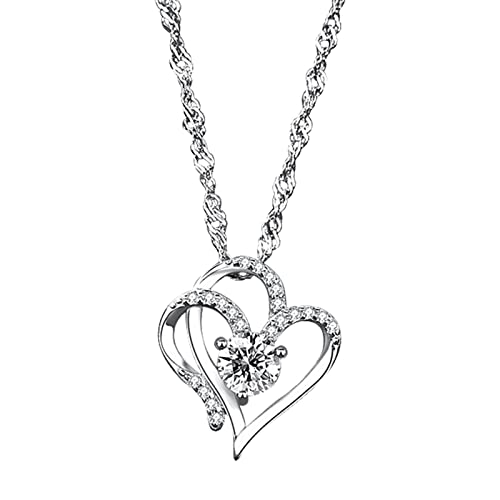 Clicitina Personalisieren Sie Liebes-Herz-Halskette für Frauen Halskette Halskette Memorial Anhänger Schmuck Geschenk Pärchen Ketten Für 2 (White, One Size) von Clicitina