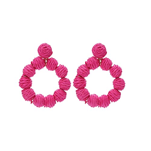 Clicitina Rattan Ohrringe Rattan Ball Ring Anhänger Ohrringe für Frauen handgemachte Ohrringe aus Stroh Rattan Raffia Ohrringe Summer Beach Accessories Geschenke Braut Ohrringe (2-Hot Pink, One Size) von Clicitina