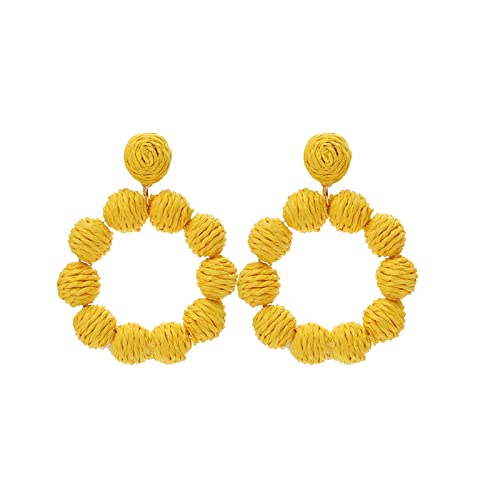 Clicitina Rattan Ohrringe Rattan Ball Ring Anhänger Ohrringe für Frauen handgemachte Ohrringe aus Stroh Rattan Raffia Ohrringe Summer Beach Accessories Geschenke Ohrringe Engel (2-Yellow, One Size) von Clicitina