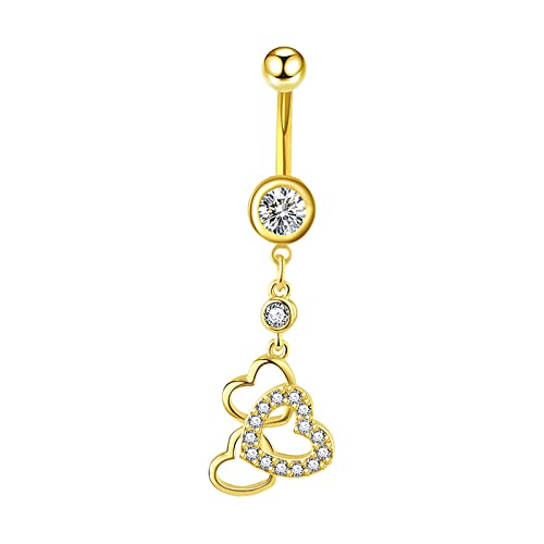 Clicitina Ringe Langhantel Gold Bauchnabel Körper Nabel Stahl Piercing Knopf Liebe Bauchnabel Ringe Körperkette Anhänger Halskette Männer (Gold-1, One Size) von Clicitina