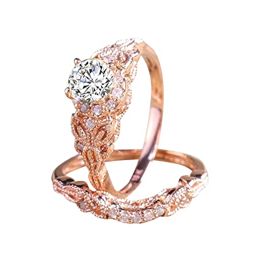 Clicitina Ringe Rose Gold Intarsien Circular Zirkon Schmetterling Set zum Beenden für Frauen SY162 (Rose Gold-2, 6) von Clicitina