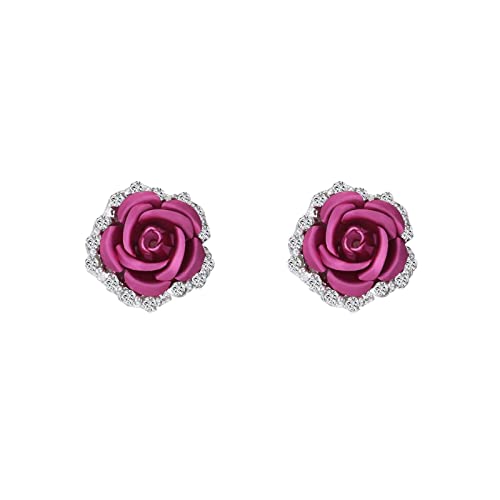 Clicitina Rose Strass Ohrringe Thin Dangle Rose Elegante Strass Ohrringe Hochzeit Frauen Accessoires Schmuck Rose Ohrringe für Frauen Quasten Ohrringe Rot (Hot Pink #3, One Size) von Clicitina