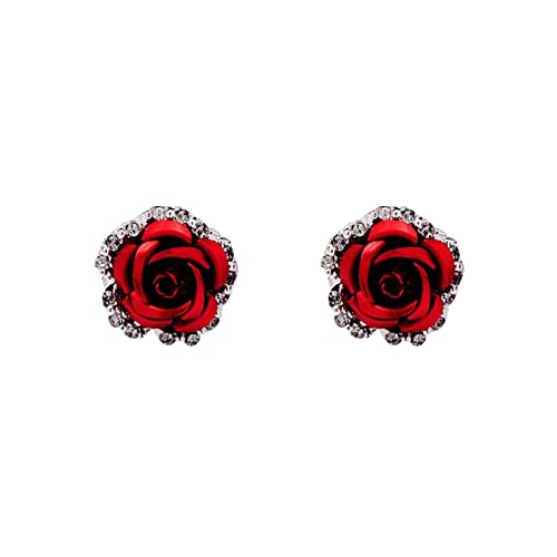 Clicitina Rose Strass Ohrringe Thin Dangle Rose Elegante Strass Ohrringe Hochzeit Frauen Accessoires Schmuck Rose Ohrringe für Frauen ene Stecker Ohrringe (Red #3, One Size) von Clicitina