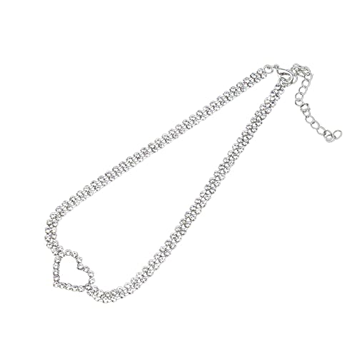 Clicitina Schlüsselbein Halskette Legierung Choker Kette Strass Herz Halskette Silber Herz Halsketten für Frauen und Mädchen Ketten Schmierung (Silver, One Size) von Clicitina