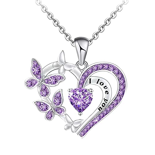 Clicitina Schmetterling Strass Frauen Halskette Liebe Herz Schmetterling Anhänger Halskette Geschenk GL127 (A-Purple, One Size) von Clicitina