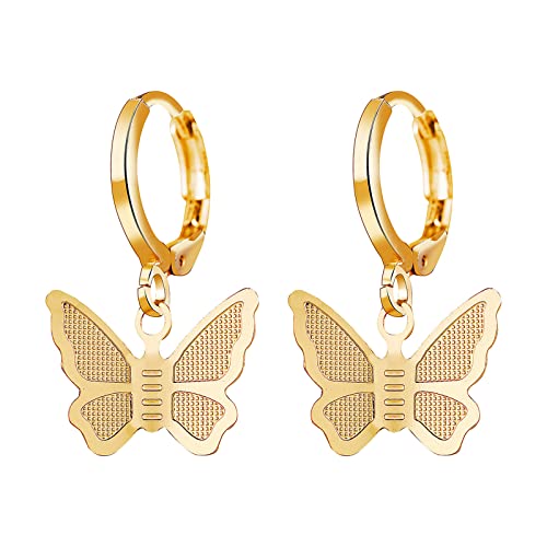 Clicitina Schmetterlings-Ohrringe für Teenager-Mädchen, Damenschmuck, Damenschmuck, Ohrstulpe, Geschenke für Freund, Schwester, tägliches Tragen, modische Ohrringe Platte Rund (Gold, One Size) von Clicitina