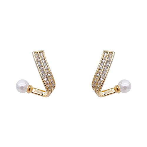 Clicitina Silberne Nadel-Kurven-geometrische -Perlen-Ohrring-Frauen-Herbst-leichte Luxus-Ohrringe GH696 (Gold #2, One Size) von Clicitina