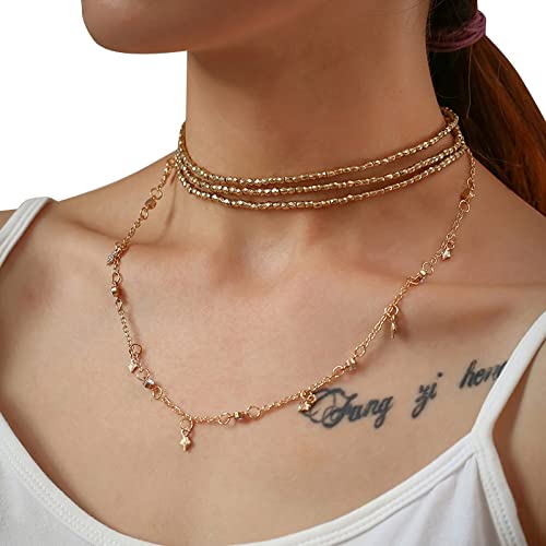 Clicitina Stern Geschichtete Halskette Anhänger Handgemachte Vergoldete Zierliche Gold Choker Geschichtete Halskette Bar Lange Halskette Für Frauen Halskette Ohne Anhänger Herren (Gold, One Size) von Clicitina