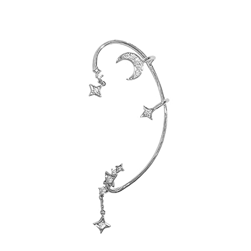 Clicitina Stern Mond Form Ohrringe Ohrclip für Frauen Mädchen kein Piercing Zirkon Stern Ohrclips Strass Ohrringe Stulpe Wickelohrringe für Frauen Naturstein Ohrringe (A-2, One Size) von Clicitina