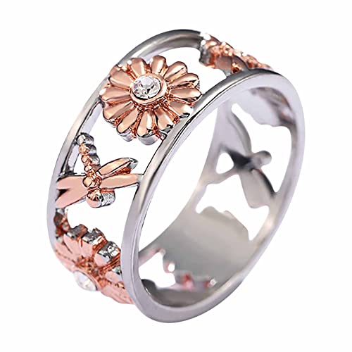 Clicitina Verlobungs-Rundschliff-Zirkon-Frauen-Hochzeits-Ring-Schmuck-Ringe für Frauen-voller -Damen-Ring Biker Ringe Herren (a-Gold, 6) von Clicitina