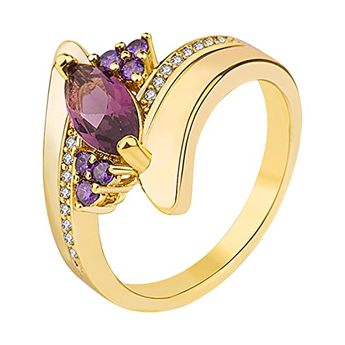 Clicitina Verlobungs-Rundschliff-Zirkon-Frauen-Hochzeits-Ring-Schmuck-Ringe für Frauen-voller -Damen-Ring Kette Silber Zwei Ringe (Purple-2, 10) von Clicitina