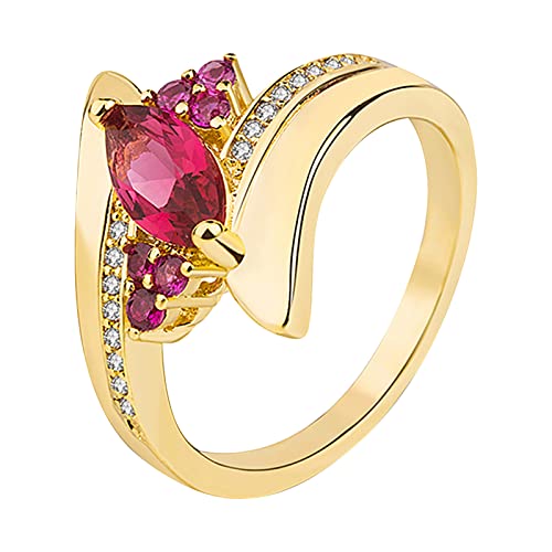 Clicitina Verlobungs-Rundschliff-Zirkon-Frauen-Hochzeits-Ring-Schmuck-Ringe für Frauen-voller -Damen-Ring Kette Silber Zwei Ringe (Red-2, 10) von Clicitina