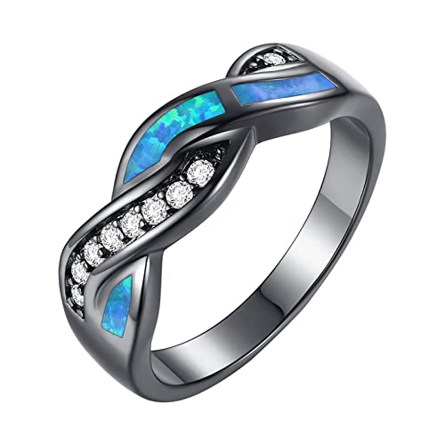 Clicitina Verlobungs-Rundschliff-Zirkon-Frauen-Hochzeits-Ring-Schmuck-Ringe für Frauen-voller -Damen-Ring Ringelshirt (3-Blue, 6) von Clicitina