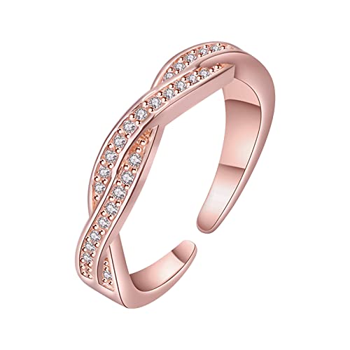 Clicitina Verwobener Micro Set Diamond Ring Einfache Modeschmuck Beliebte Accessoires Kinder Ringe Schmuck (Rose Gold-1, One Size) von Clicitina