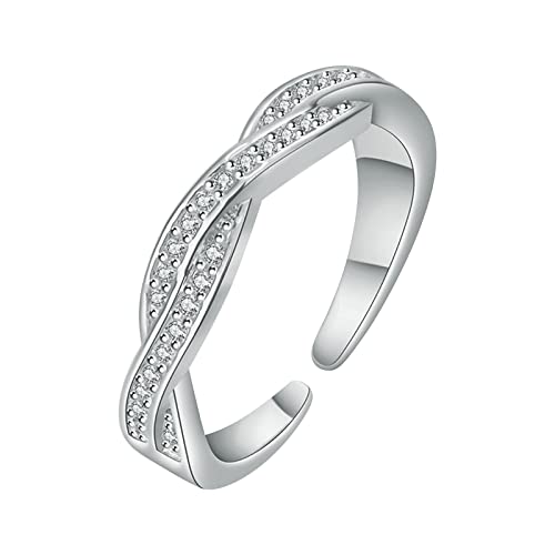 Clicitina Verwobener Micro Set Diamond Ring Einfache Modeschmuck Beliebte Accessoires Kinder Ringe Schmuck (Silver-1, One Size) von Clicitina