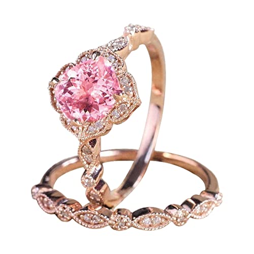 Clicitina Vintage Blumen Champagner Verlobungsring rosa -Ehering-Ring-Set Mih455 (Pink, 6) von Clicitina