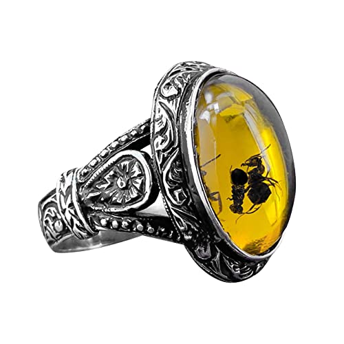 Clicitina Vintage Große Oval Naturstein Ringe Herren Vintage Intarsien Gelb Rot Zirkon Ant Ringe Damen Eheringe Ringe Für 2 (Yellow-4, 11) von Clicitina