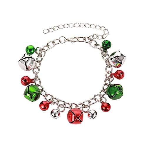 Clicitina Weihnachten Halskette Set Schmuck Bunte Glocken Halskette Armband Ohrringe Weihnachtsschmuck Herren Ketten Silber 925 (B, One Size) von Clicitina