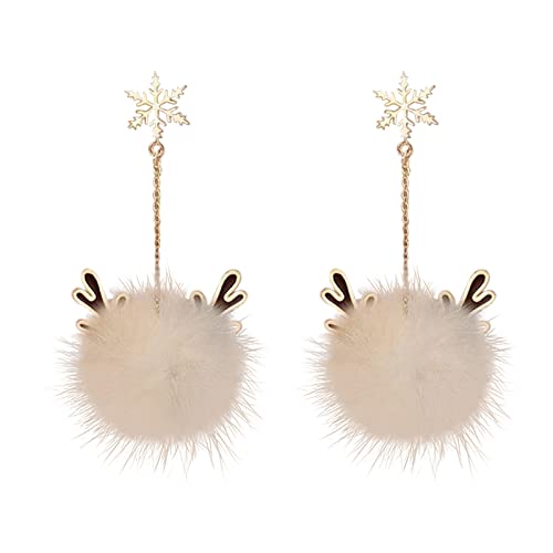 Clicitina Weihnachten Schneeflocken Ohrringe Haarkugel Ohrringe Lange Quaste Weihnachtsohrringe Für Frauen Mädchen Irj52 (2-Khaki, One Size) von Clicitina