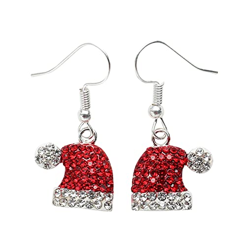 Clicitina Weihnachtsdekoration Ohrringe Mode Legierung Weihnachtskappe Weihnachtsohrringe Set Bohrer für Frauen Glas Ohrringe (Red-5, One Size) von Clicitina